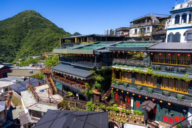Jiufen, Tayvan - 07 Ağustos 2022: Tayvan 'daki Jiufen eski caddesinde restoran