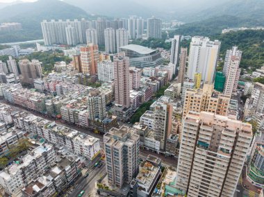 Taipo, Hong Kong - 06 Şubat 2022: Hong Kong yerleşim bölgesi manzarası