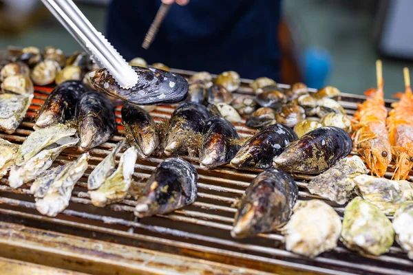 Mixed seafood barbecue on grill pan