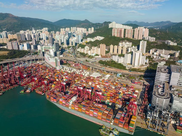 Hong Kong Diciembre 2021 Vista Superior Del Puerto Terminal Carga — Foto de Stock