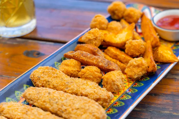 Fry Fish Finger Potato Wedges — Stock Photo, Image
