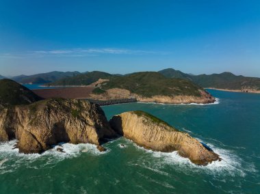 Hong Kong Sai Kung Po Pin Chau 'nun hava görüntüsü