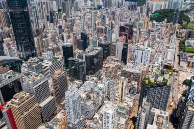 Mong Kok, Hong Kong - 23 Ağustos 2021: Hong Kong şehrinin hava manzarası