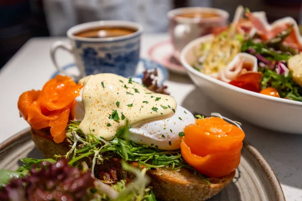 Roasted Toast Smoked Salmon Coffee Shop — Stock Photo, Image