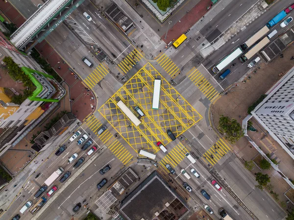 Sham Shui Hong Kong December 2021 Top View Road Intersection — Stock Photo, Image