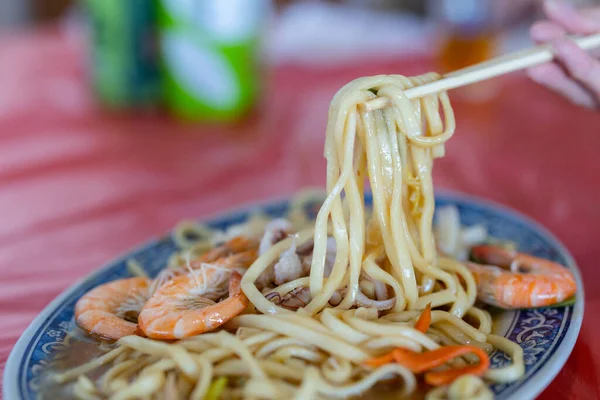 Nudlar Skaldjur Med Räkor Och Bläckfisk — Stockfoto