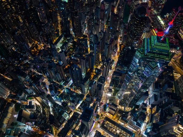 Central, Hong Kong - 06 December 2021: Top down view of the compact city in central of Hong Kong in the evening