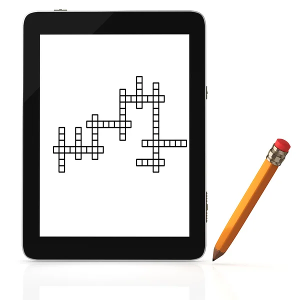 Tablet computer with crossword on screen — Stock Photo, Image