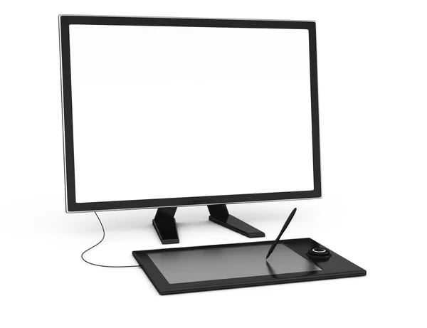 Computer monitor și tabletă de desen — Fotografie, imagine de stoc