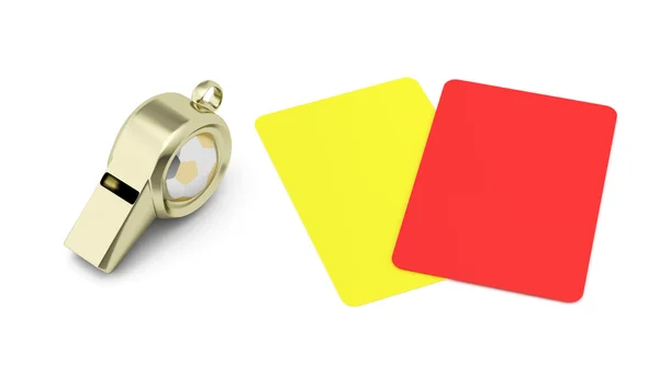 Whistle and red and yellow cards — Stock Photo, Image