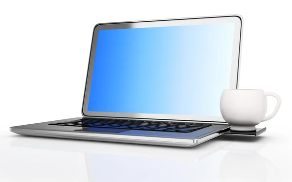 Laptop met witte kop — Stockfoto