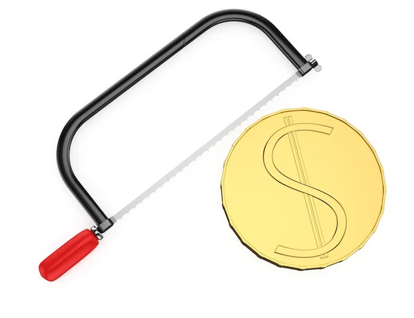 Coin and hacksaw — Stock Photo, Image