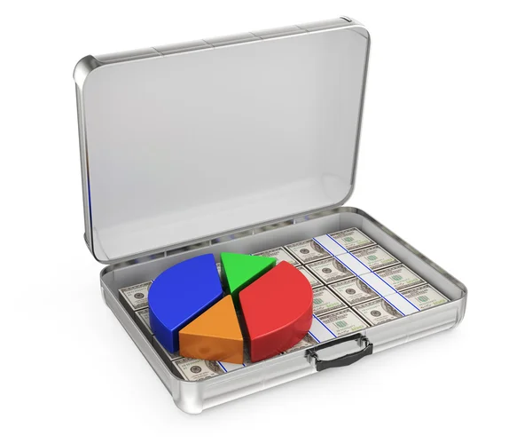 Case with money and diagram — Stock Photo, Image