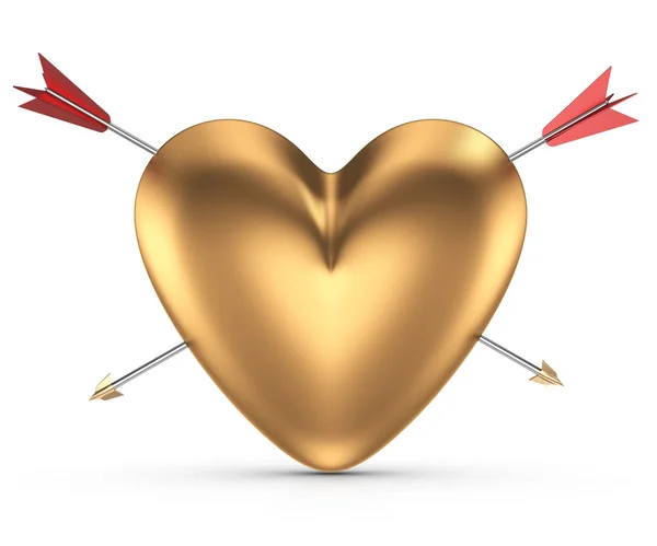 Golden heart with arrows — Stock Photo, Image