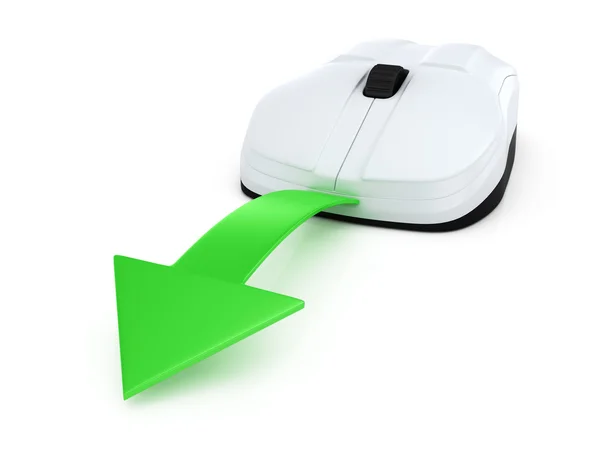 Computador mouse com seta verde — Fotografia de Stock