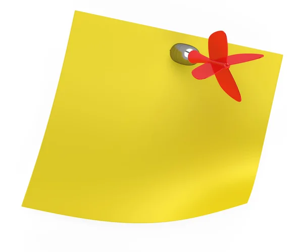 Gelbe Haftnotiz mit rotem Abnäher — Stockfoto