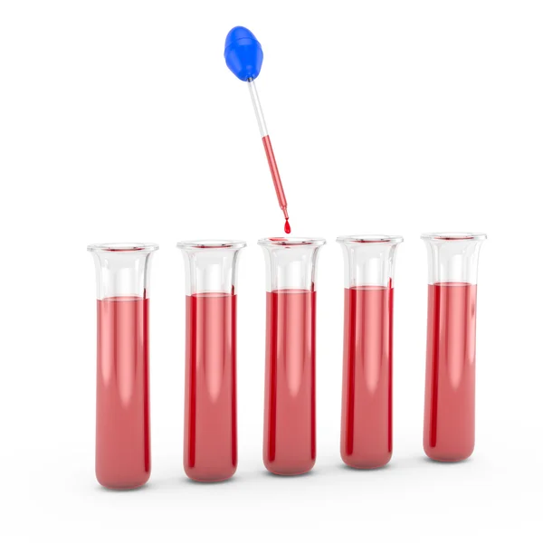 Test-tubes with red liquid and medicine dropper — Stock Photo, Image