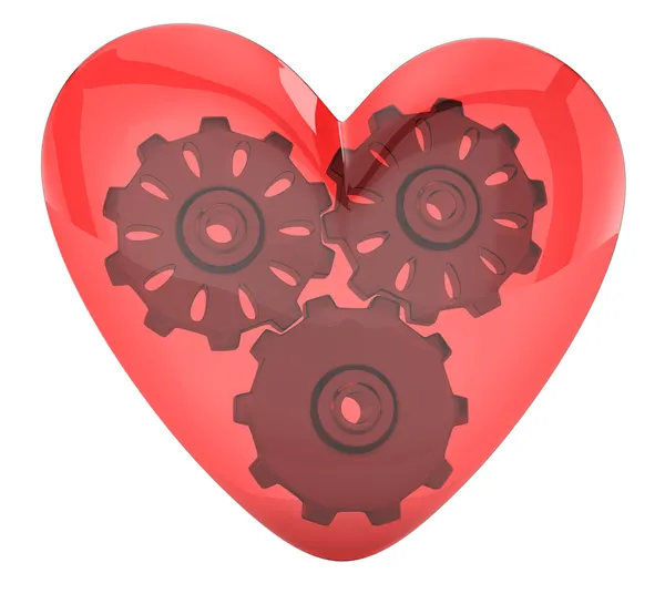 Transparent heart and gears — Stock Photo, Image