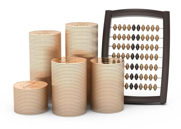 Gold coins and abacus — Stock Photo, Image
