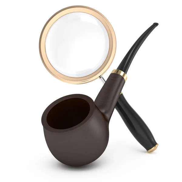 Pipe and magnifying glass — Stock Photo, Image