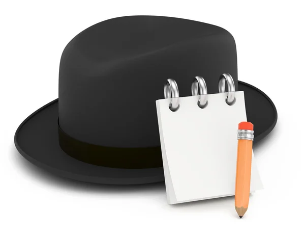 Classic hat with notepad and pencil — Stock Photo, Image