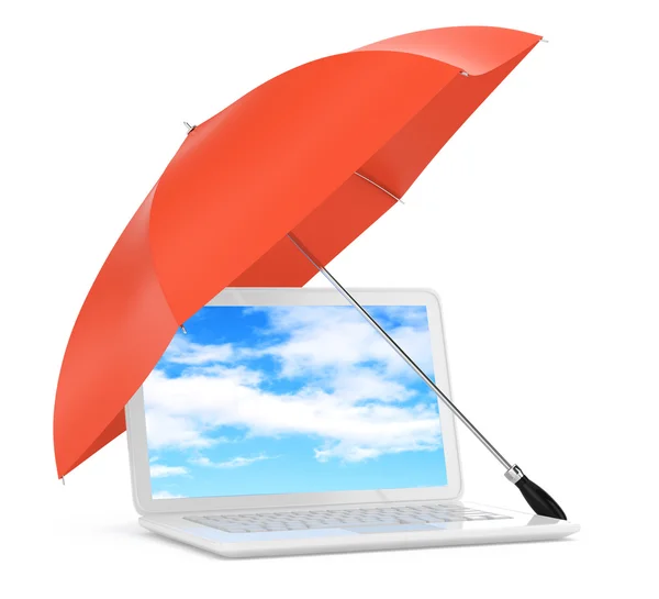 Laptop under umbrella — Stock Photo, Image