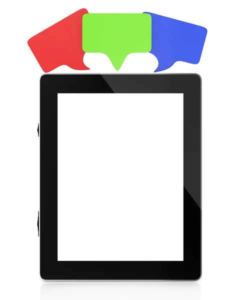 Tablet computer with blank screen and speech bubbles — Stock Photo, Image