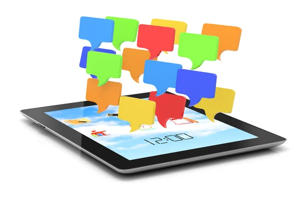 Tablet computer and speech bubbles — Stock Photo, Image