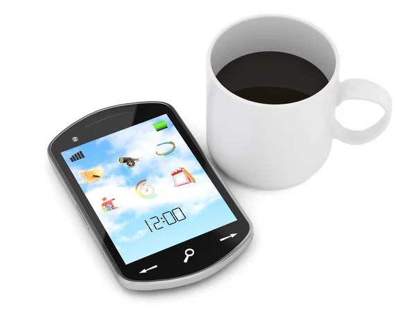 Smartphone and cup of coffee — Stock Photo, Image