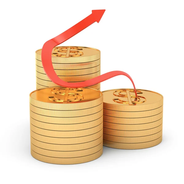 Coins and red arrow — Stock Photo, Image
