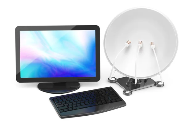 Computer and satellite dish — Stock Photo, Image