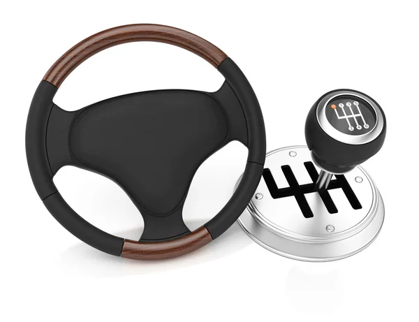Steering wheel and gearbox — Stock Photo, Image
