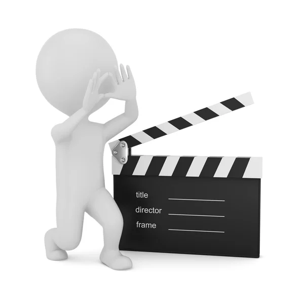 3d man with clapper board — Stock Photo, Image