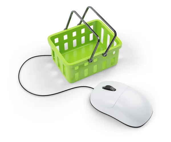Carrito de compras y ratón de ordenador — Foto de Stock