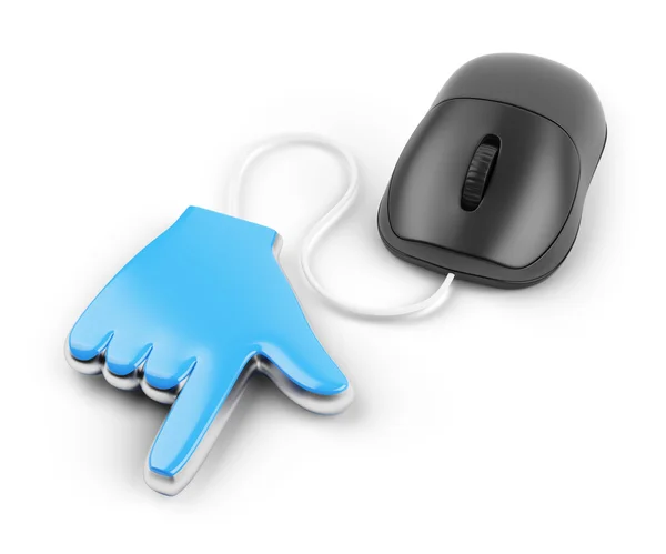 Hand cursor and computer mouse — Stock Photo, Image