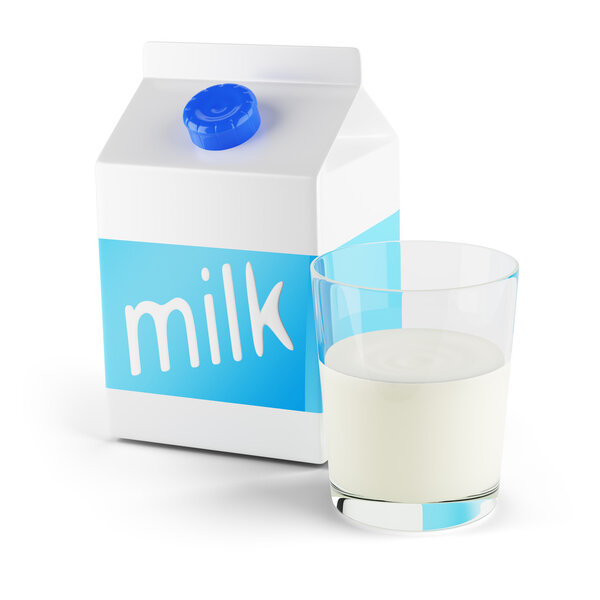 Glass of milk and package