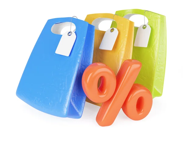 Sacos de compras e sinal por cento — Fotografia de Stock