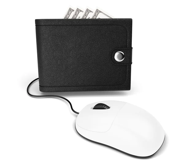 Бумажник и компьютерная мышь — стоковое фото