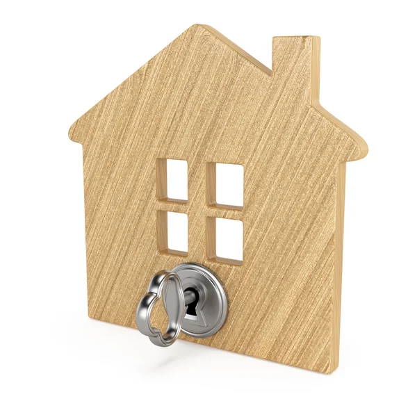 Dřevěný dům s klíčem — Stock fotografie