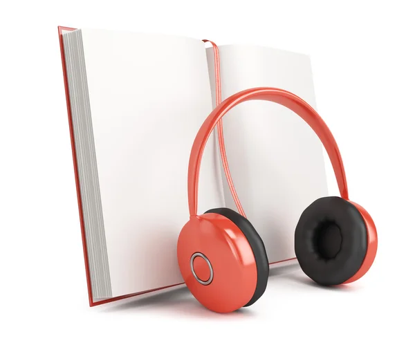 Open book and headphones — Stock Photo, Image