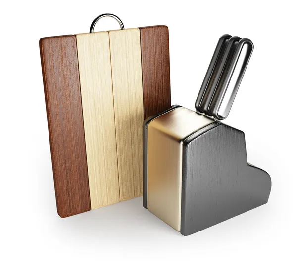 Cutting board and kitchen knifes — Stock Photo, Image