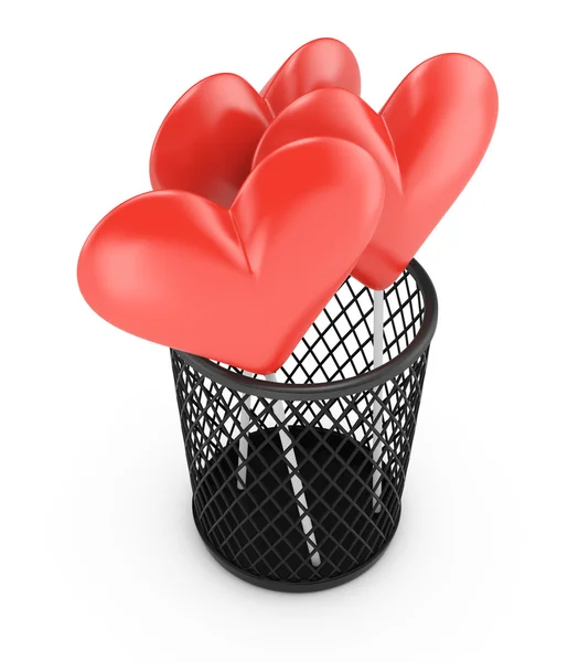 Hearts in bin — Stock Photo, Image