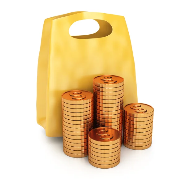 Bevásárló táska, és érmék — Stock Fotó