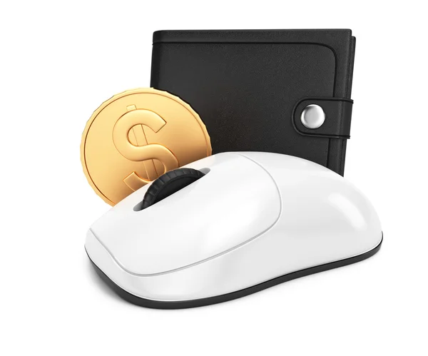 Компьютерная мышь и бумажник — стоковое фото