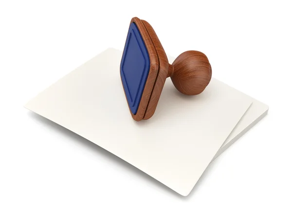 Stack of  paper and wooden stamp — Stock Photo, Image