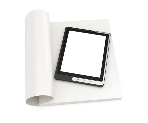 Electronic book and stack of paper — Stock Photo, Image