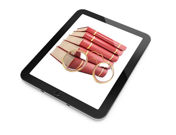 Tabletový počítač s knihami na obrazovce — Stock fotografie