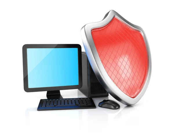 Desktop computer and shield — Stock Photo, Image
