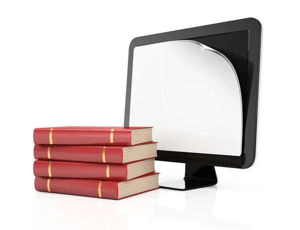 Computer monitor with paper on screen and books — Stock Photo, Image