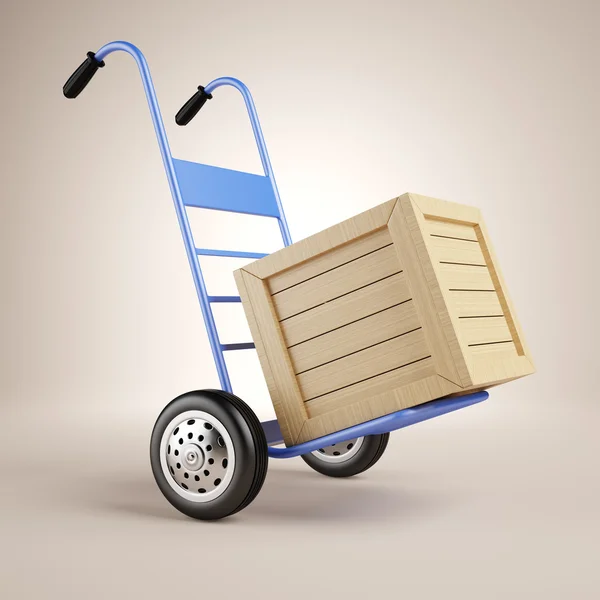Camion a mano e scatola di legno — Foto Stock